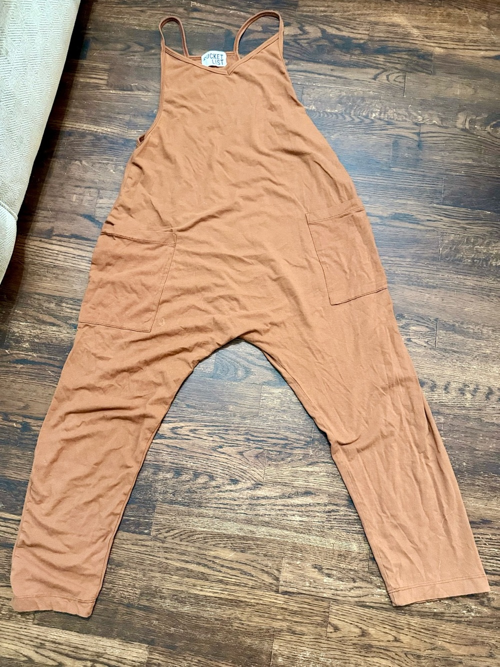 Bucket List Rust Brown Cotton Harem Jumpsuit‎ Overalls With Pockets Size Small